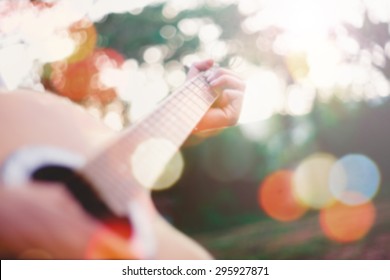 Men Playing electric Guitar Closeup Photography .blur backgrounds concept