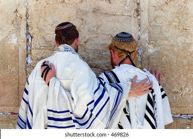 Men Praying At The Wailing Wall.