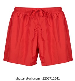 Men red shorts for swimming, isolated on white  Front