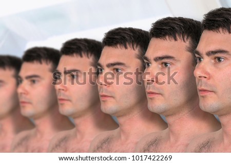 A lot of men in a row - genetic clone concept
