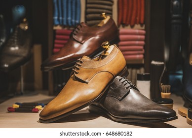 Men Shoes In A Luxury Shop In Paris