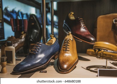 Men shoes in a luxury shop in Paris