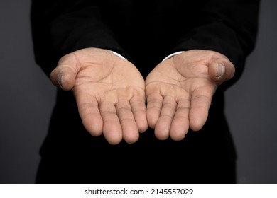 Men Showing Open Palm Gesture With Black Background With People Stock Photos  
