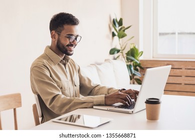 Men Student Working On Computer. Businessman Using Laptop At Home. Internet Marketing, Freelance Work, Working At Home, Online Learning, Studying, Lockdown Concept. Distance Education