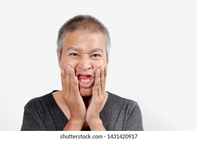 Men Swollen And Bloody Gums Isolated On White Background.