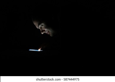 Men use the phone in the dark