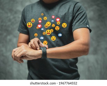 Men using smart watches to connect with social media.Concept of The technology.show technology icon social media.New technology electronic device. - Powered by Shutterstock