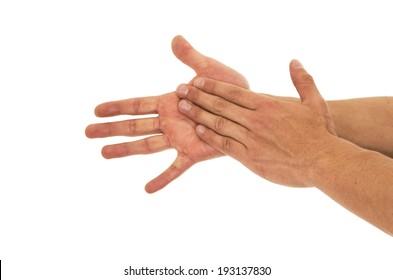 Men Washing Hands On A White Background