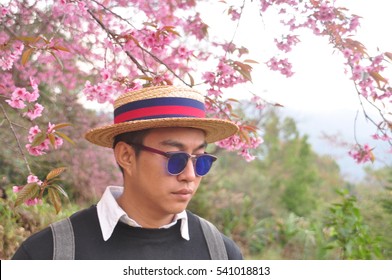 Men Wear Boater Hat With Soft Focus