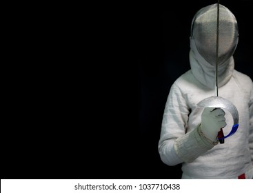 Men Wearing A Universal Fencing Sabre Athlete On A Black Background Are Pretending To Be Crest.