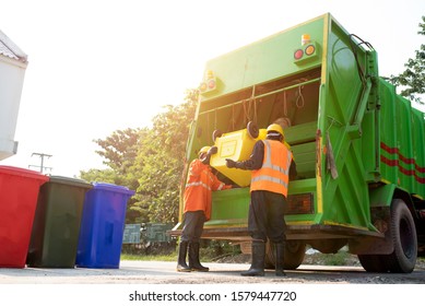 Men who dispose of rubbish that works for public benefit, empty trash container of the Thai Public Health Division in Asia - Shutterstock ID 1579447720