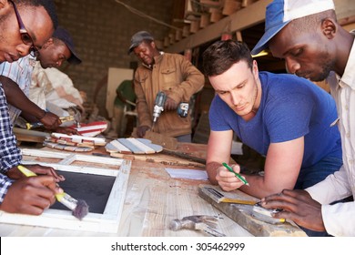 Men At Work In A Carpentry Workshop, South Africa, Close Up