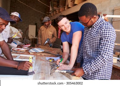 Men at work in a carpentry workshop, South Africa