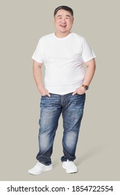 Men's White T-shirt And Jeans Plus Size Fashion Full Body