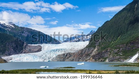 Mendenhall Glacier and Lake in Juneau, Alaska, USA in summer
