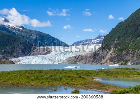 Mendenhall Glacier and Lake in Juneau, Alaska, USA in summer