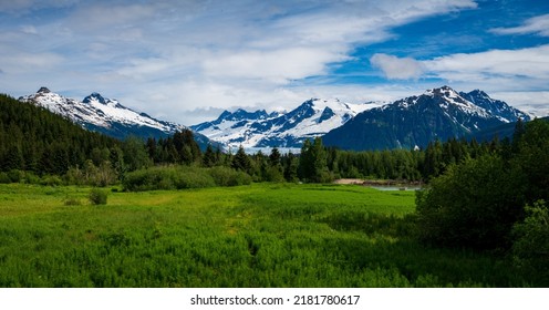 Mendenhall Glacier And Valley Seen From Brotherhood Bridge On Glacier Highway Near Juneau