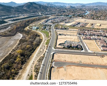 Menifee, CA / USA - 12/30/2018: An aerial view of partially developed Audie Murphy Ranch