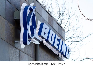 Menlo Park, CA, USA - Feb 18, 2020: The Boeing sign seen at the Boeing Company's Silicon Valley office, housing Boeing HorizonX, Boeing NeXt, and Aurora Flight Sciences, in Menlo Park, California.