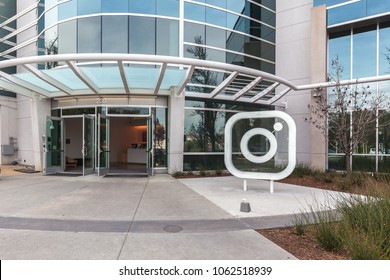 Menlo Park, California, USA - March 30, 2018: Instagram Logo At Front Door Of Headquarters In Silicon Valley. Instagram Is A Photo And Video-sharing Social Networking Service Owned By Facebook, Inc. 