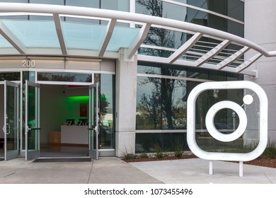 Menlo Park, California, USA - March 30, 2018: Instagram Logo At Front Door Of Headquarters In Silicon Valley. Instagram Is A Photo And Video-sharing Social Networking Service Owned By Facebook, Inc. 