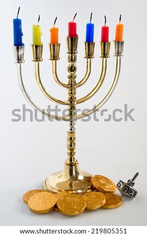 Similar – Image, Stock Photo Jewish Hanukkah menorah on blue and pink background