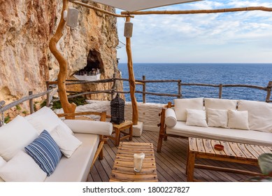 Menorca, Spain - October 14, 2019: Amazing Hidden Cafe Bar In The Caves On The Island Of Menorca, Spain