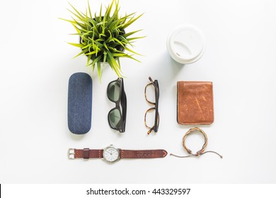 Men's Accessories, Flat Lay, Top View Background