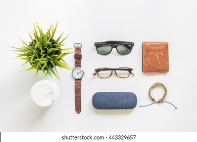 Men's Accessories, Flat Lay, Top View Background