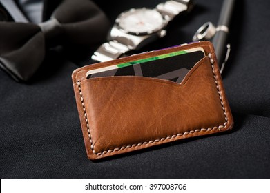 men's accessory, handmade minimalist brown leather wallet