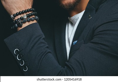 Mens beaded bracelet. - Shutterstock ID 1205416918