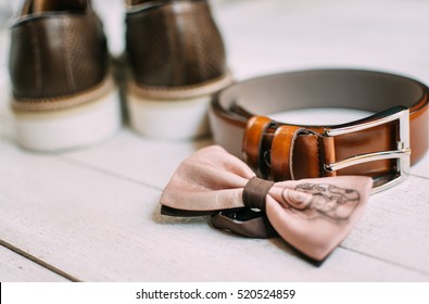 Men's Belt, Shoes And Bow Tie