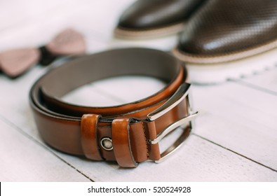 Men's Belt, Shoes And Bow Tie