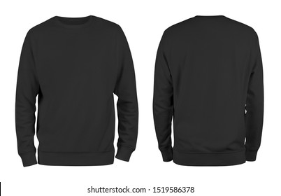 Men's black blank sweatshirt template,from two sides, natural shape on invisible mannequin, for your design mockup for print, isolated on white background.