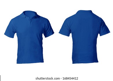 Men's Blank Blue Polo Shirt, Front and Back Design Template