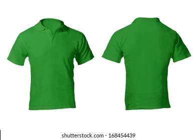 Men's Blank Green Polo Shirt, Front And Back Design Template