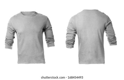 Men's Blank Grey Long Sleeved Shirt, Front Design Template