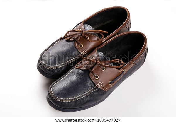 Mens Blue Leather Moccasins Loafer Isolated Stock Photo 1095477029 ...