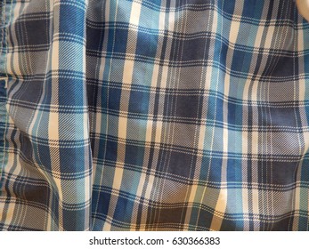 Mens Blue, White, And Gray Check Swimming Shorts - Creased And Crumpled At Different Angles