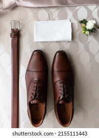 Mens Brown Dress Shoes With Belt And Handkerchief