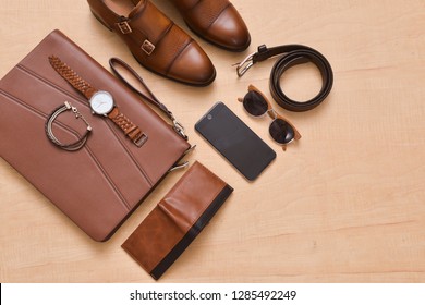 Men's Casual Outfit. Men's Fashion Accessories On White Background, Flat Lay


