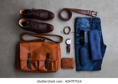 Mens Casual Outfits Brown Camera Bag Stock Photo (Edit Now) 364381130