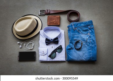 Men's Casual Outfits On Gray Background