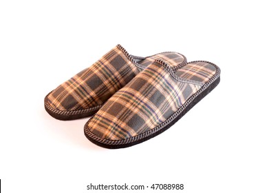 Men's Checked Slippers On White Background