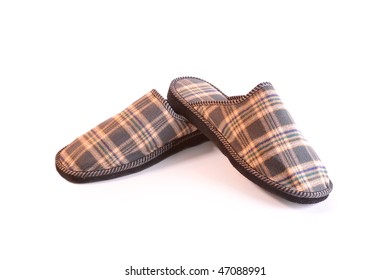 Men's Checked Slippers On White Background