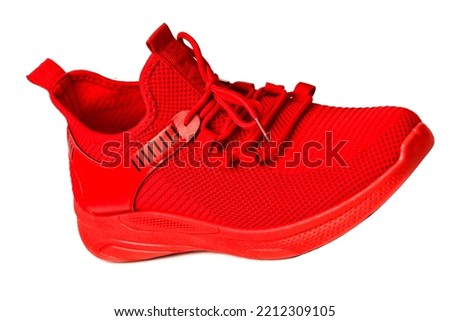 Men's classic lace-up shoes. sneakers.Shoes on a white background. Leather shoes. women's boots.summer shoes. Side view. on a white isolated background.Close-up.color red