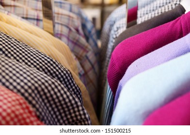 Mens Clothes (shirts And Sweaters) In A Retail Store