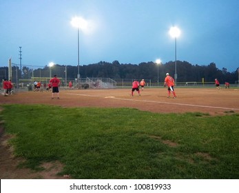 Men's Evening Softball Game Under The Lights