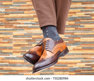 Men's Feet In A Beautiful Pair Of Shoes And Socks