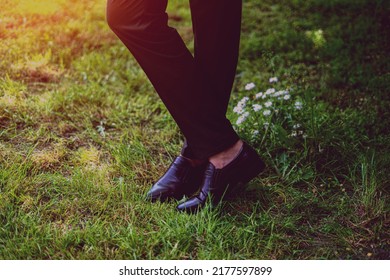 Mens Feet In Brown Shoes Close Up